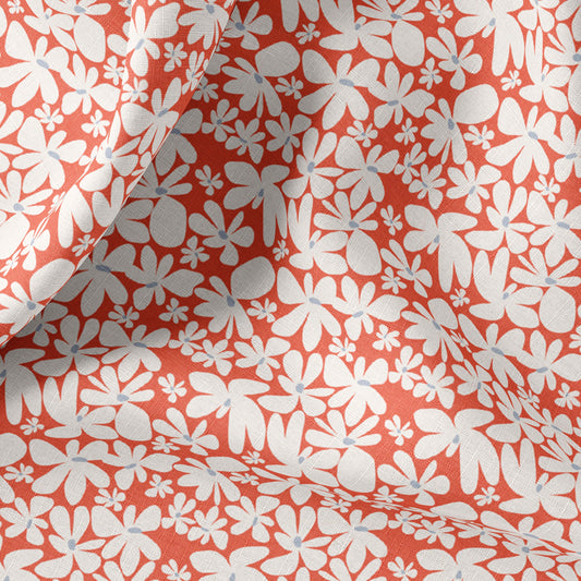 Retro Floral Print Linen By The Yard or Meter, Retro Funky Flowers Print Linen Fabric For Clothing, Bedding, Curtains & Upholstery
