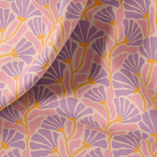 Retro Floral Print Linen By The Yard or Meter, Retro Funky Flowers Print Linen Fabric For Clothing, Bedding, Curtains & Upholstery