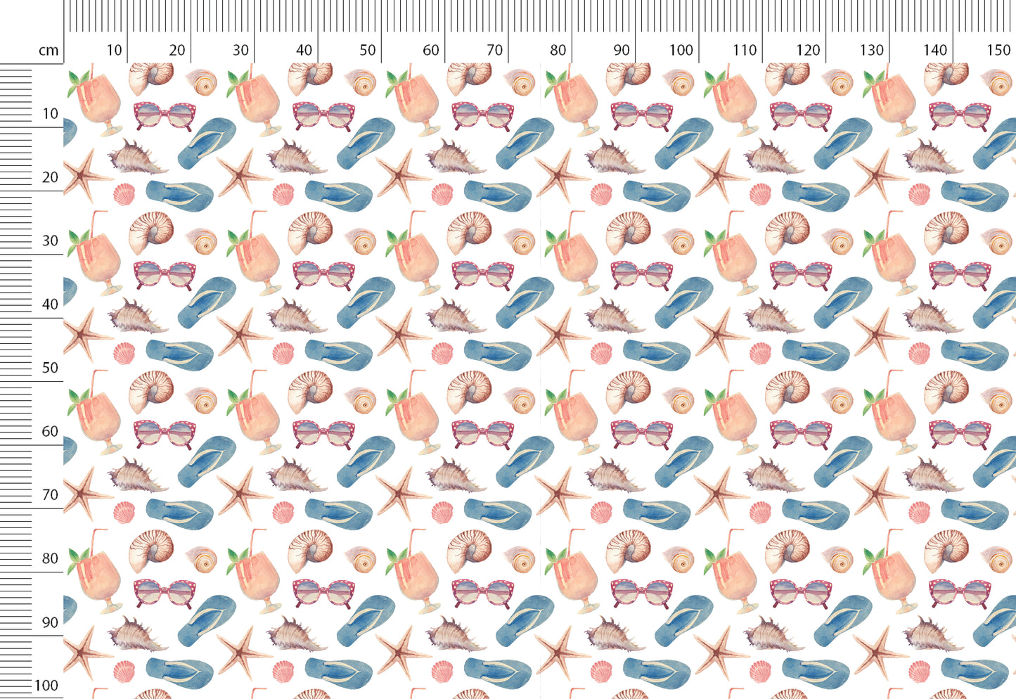 Watercolor Summer Print Linen By The Yard or Meter, Funky Beach Print Linen Fabric For Clothing, Bedding, Curtains & Upholstery