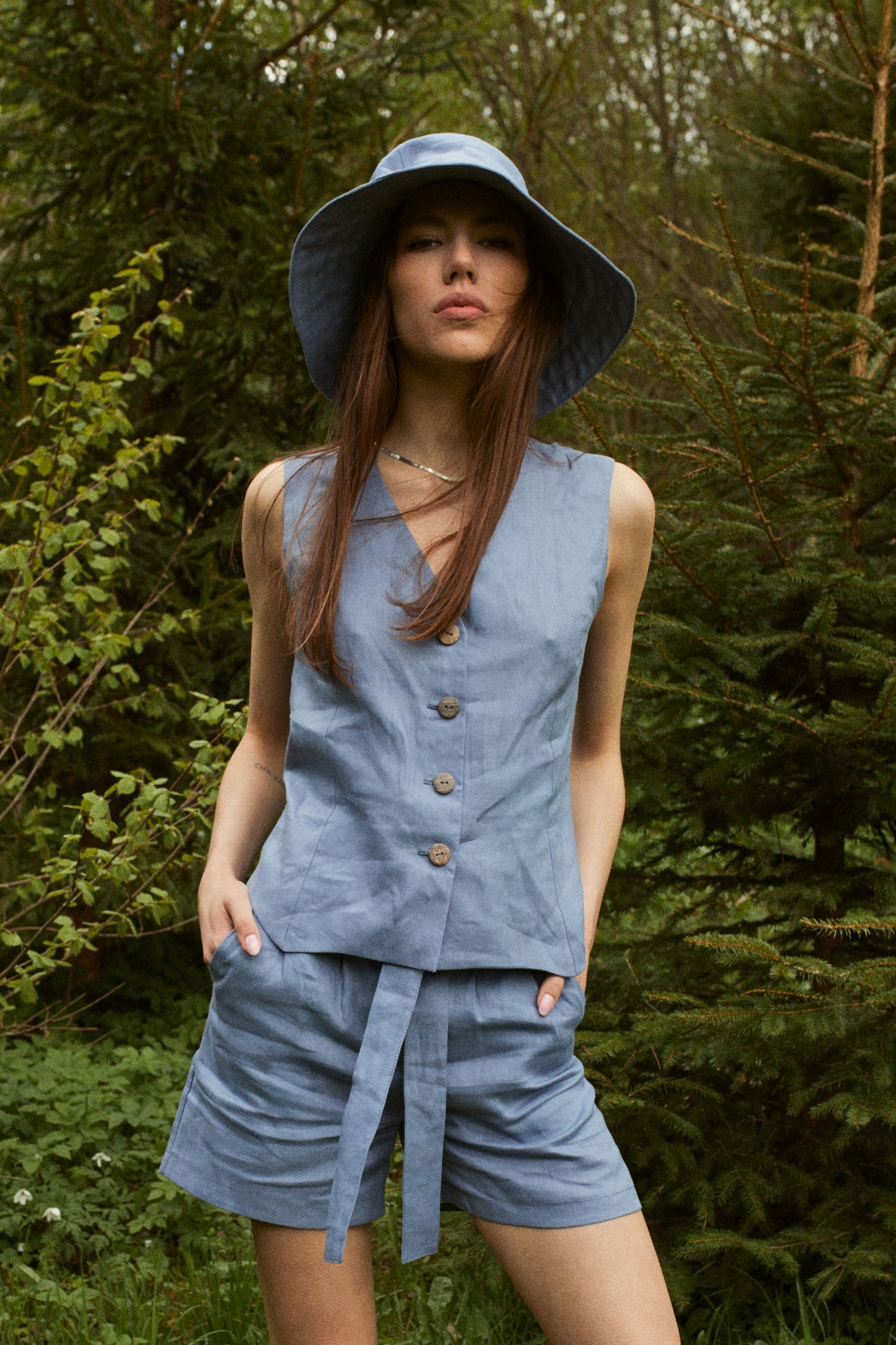 Linen Summer Hat with Wide Brim