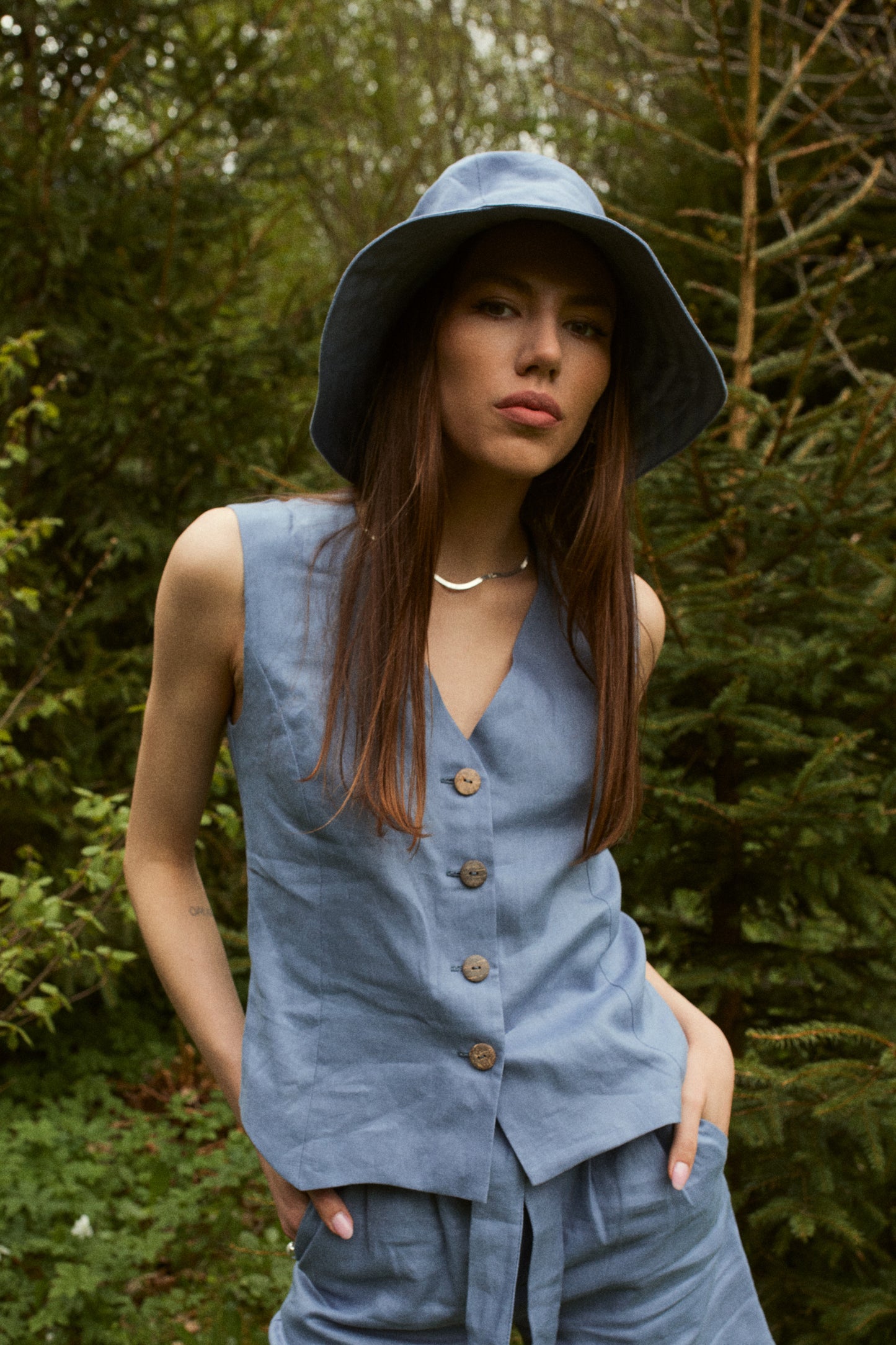 Linen Summer Hat with Wide Brim