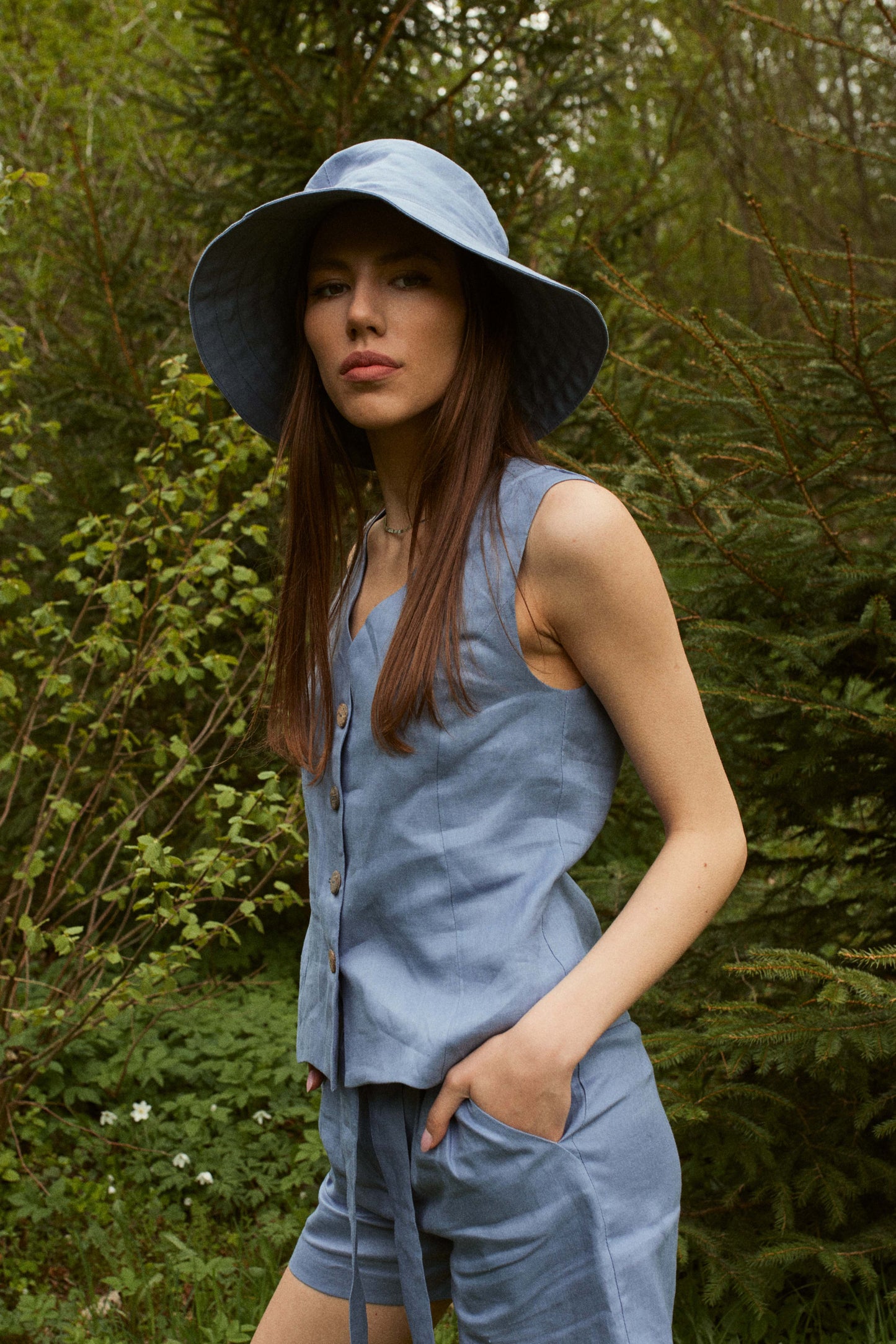 Linen Summer Hat with Wide Brim
