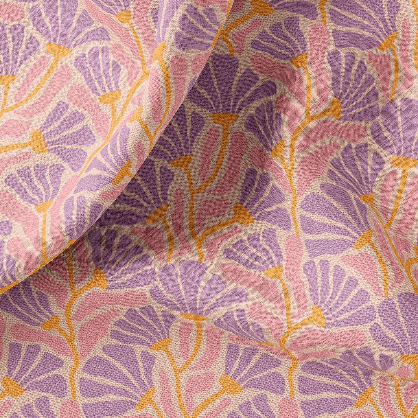 Retro Floral Print Linen By The Yard or Meter, Retro Funky Flowers Print Linen Fabric For Clothing, Bedding, Curtains & Upholstery