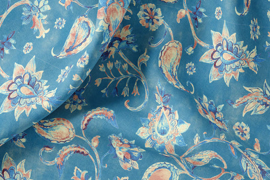 Vintage Linen By The Yard For Clothes Paisley Print Natural Floral Linen Fabric For Clothing & Home Textile - Width 148 cm/1.62yd