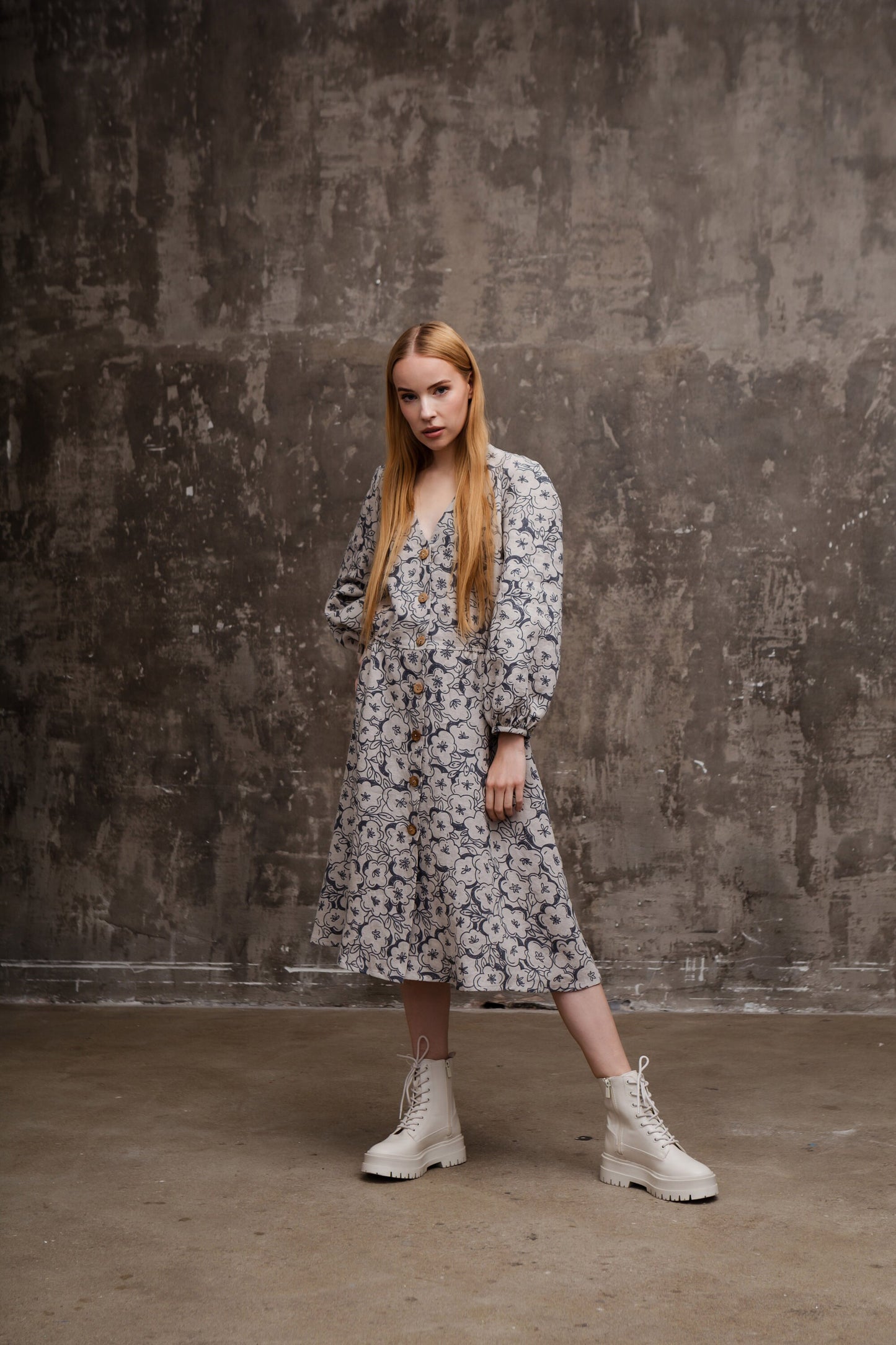 Linen Boho Puff Sleeve Dress