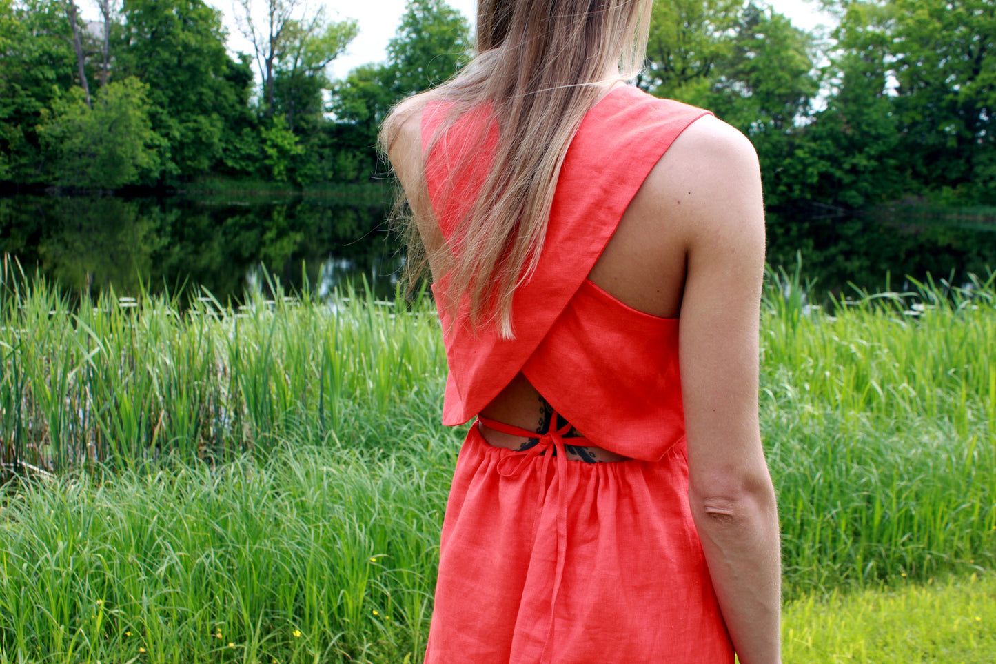 Cross-back Linen Dress