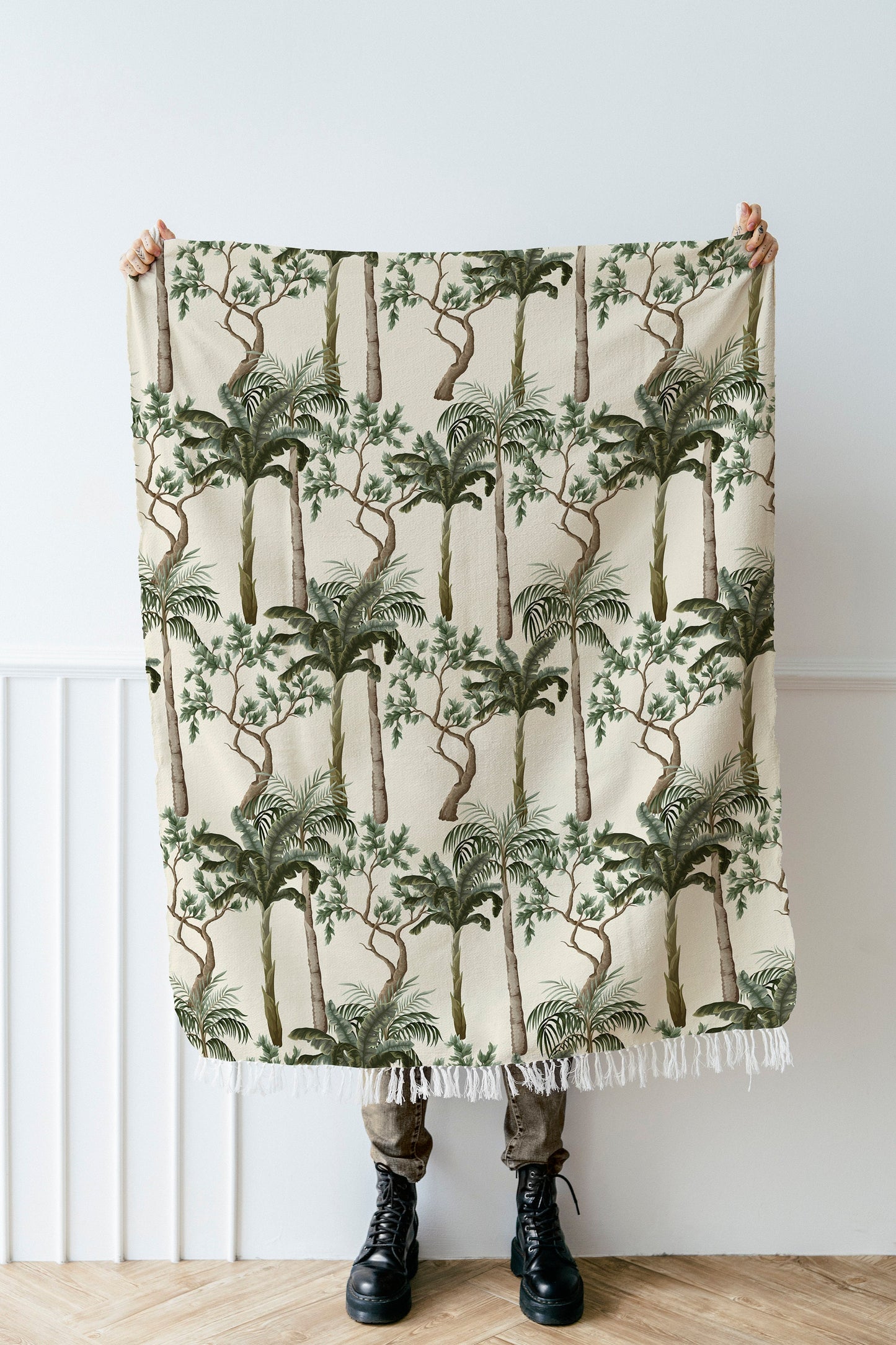 Vintage Linen By The Yard Vintage Tropical Print Linen Fabric For Bedding, Curtains, Dresses, Clothing, Table Cloth & Pillow Covers