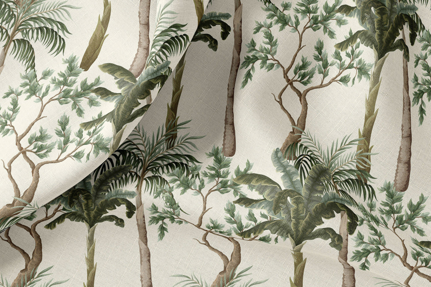Vintage Linen By The Yard Vintage Tropical Print Linen Fabric For Bedding, Curtains, Dresses, Clothing, Table Cloth & Pillow Covers