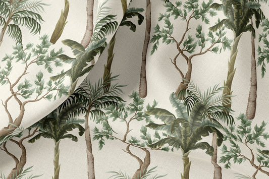 Vintage Linen By The Yard Vintage Tropical Print Linen Fabric For Bedding, Curtains, Dresses, Clothing, Table Cloth & Pillow Covers