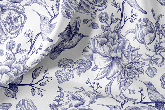 Vintage Linen By The Yard French Toile de Jouy Print Linen Fabric For Bedding, Curtains, Dresses, Clothing, Table Cloth & Pillow Covers