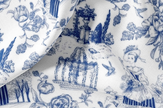 Vintage Linen By The Yard French Toile de Jouy Print Linen Fabric For Bedding, Curtains, Dresses, Clothing, Table Cloth & Pillow Covers